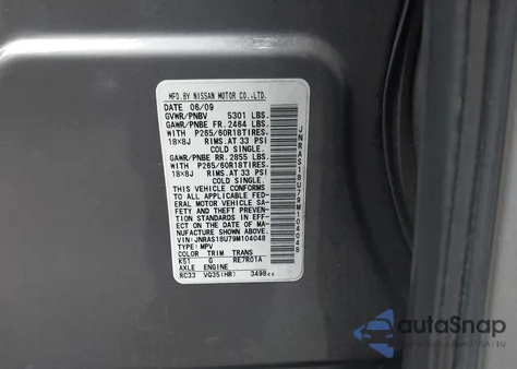 2009 Infiniti Fx35 z USA, uszkodzony, nr VIN JNRAS18U79M104048